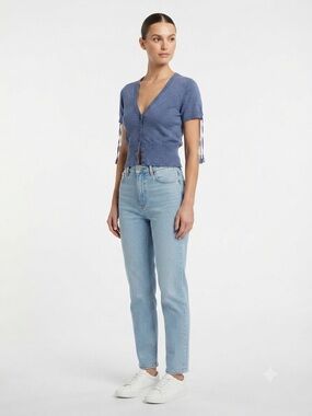 Love Always Knit Cropped Button-Down Top in Slate Blue